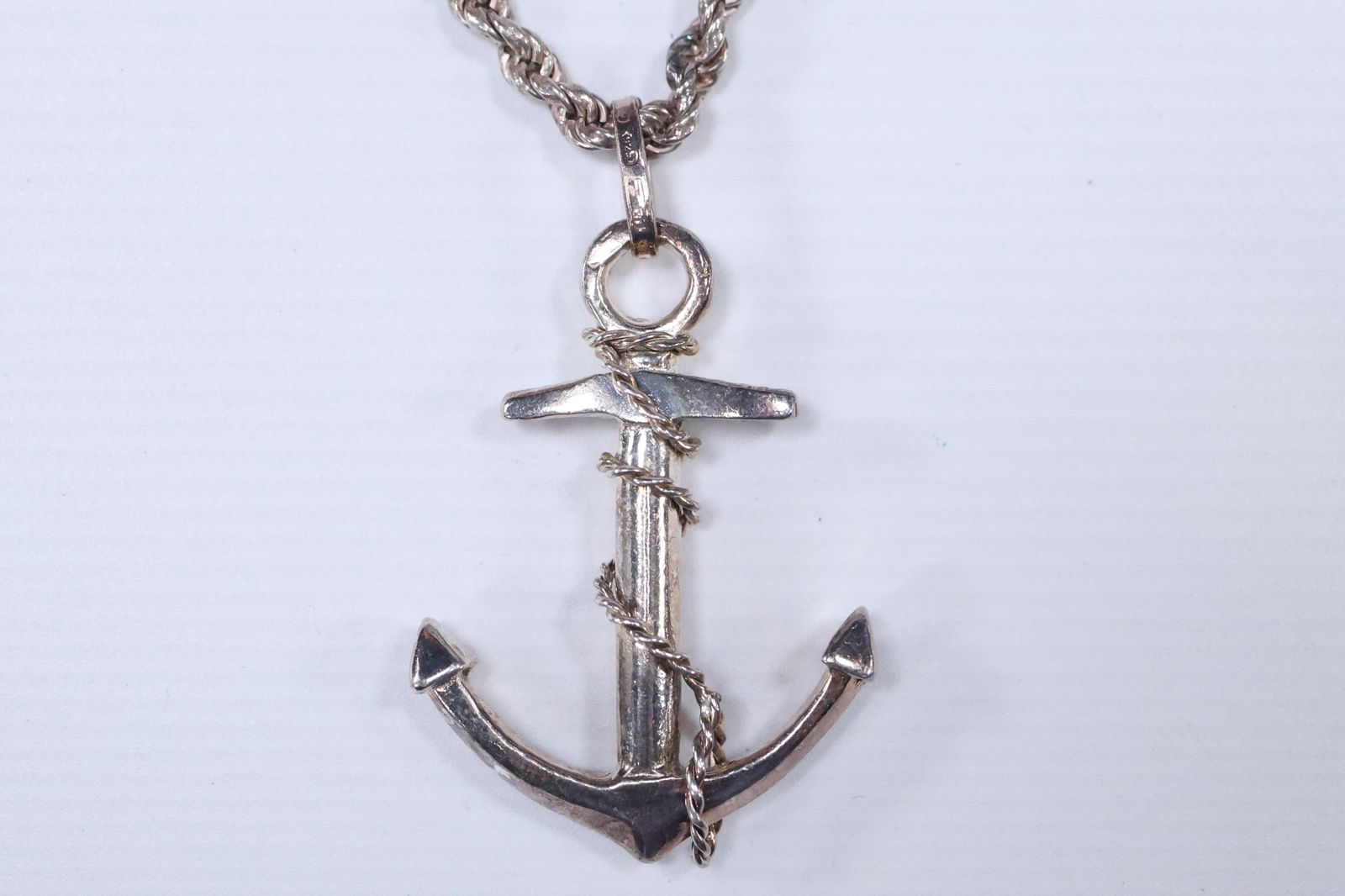 .925 Sterling Silver Italy Nautical Anchor Pendant Necklace on .925 Sterling Rope Chain 22.8 grams (1 of 11)