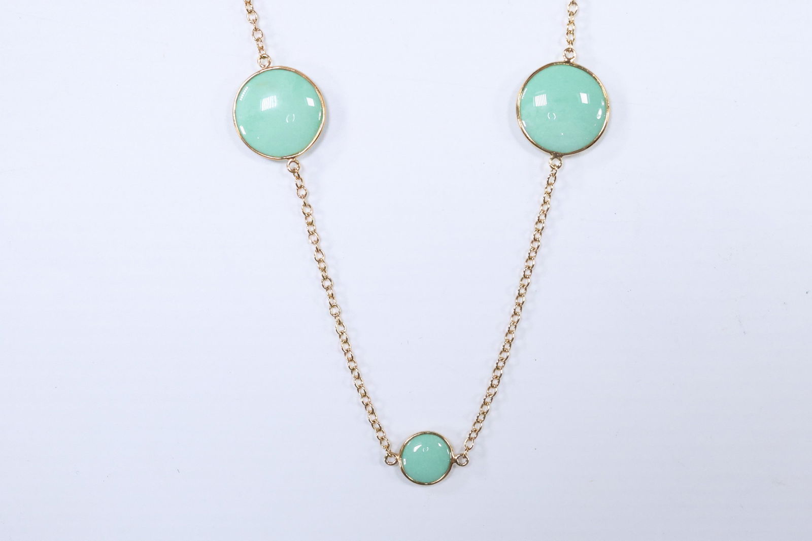 .925 Sterling Silver Vermeil Variscite Stones  [Impression Jasper] Necklace 36 in. x 3/4 in. to 1/2 (1 of 13)