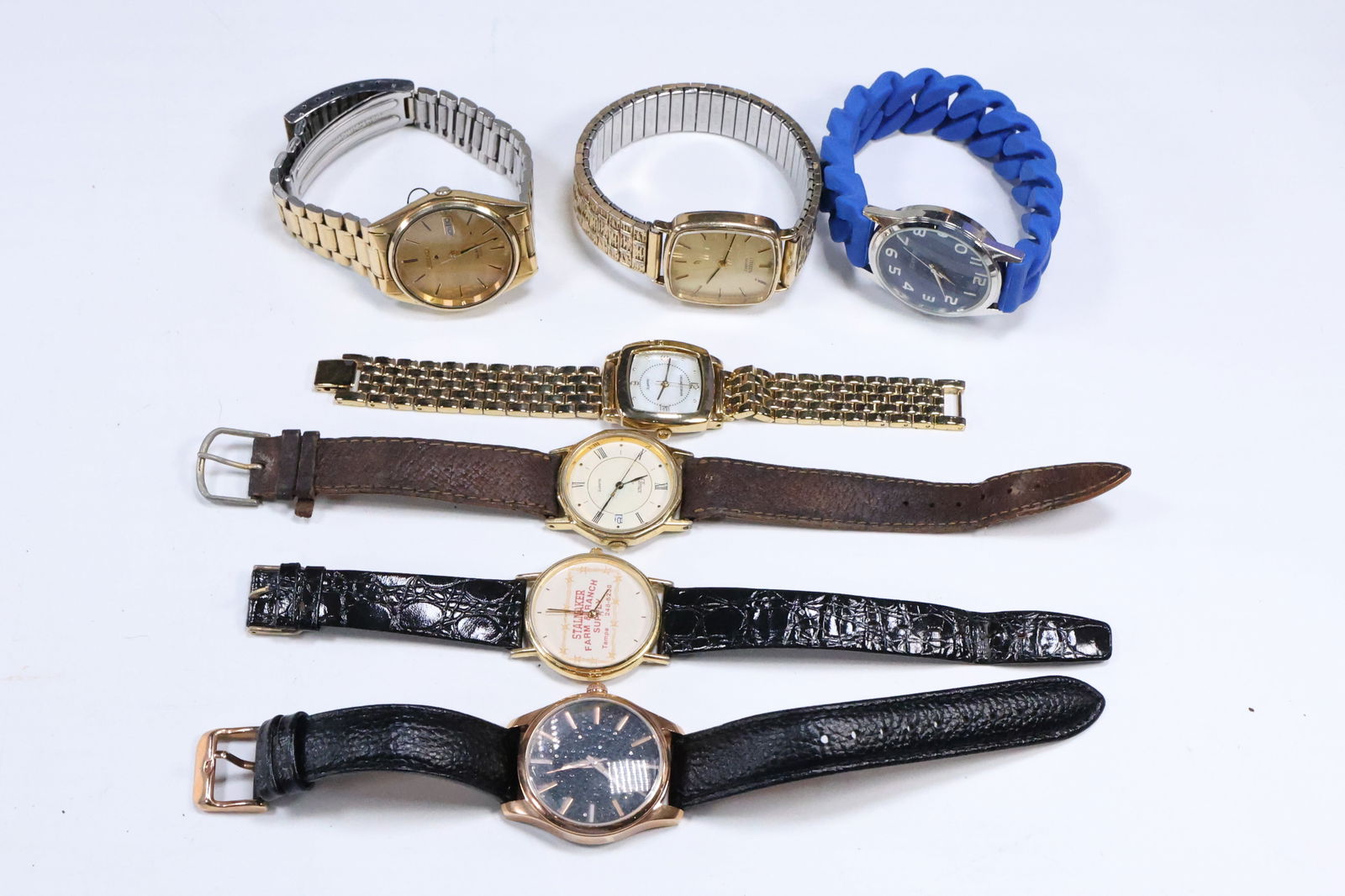 7 Assorted Wristwatches: Stalnaker Supply Watch, Seiko Alarm Quartz Gold Tone with Date, Citizen (1 of 17)
