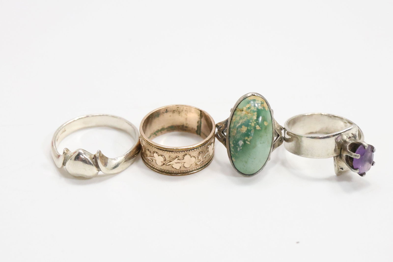 4 Assorted Rings: .925 Sterling Heart Ring Size 10; Sterling Ring Size 4.75 Green Stone; Sterling (1 of 17)