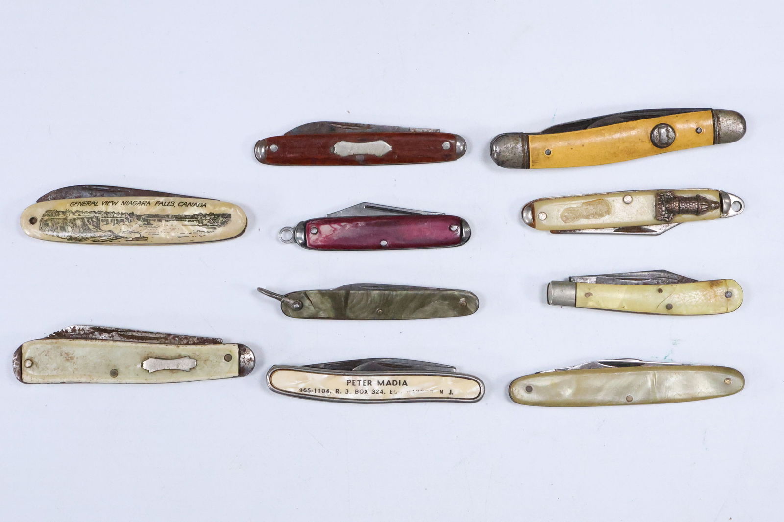10 Assorted Vintage Pocket Knives: Case MOP; Single Blade Wood Case; Soligen MOP 2-blade; (1 of 13)