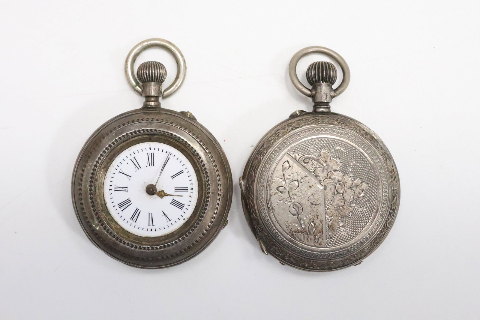 [2] .800 Silver Swiss Ladies Pocket Watch Engraved Case [not working]; Swiss Coin Silver (1 of 18)