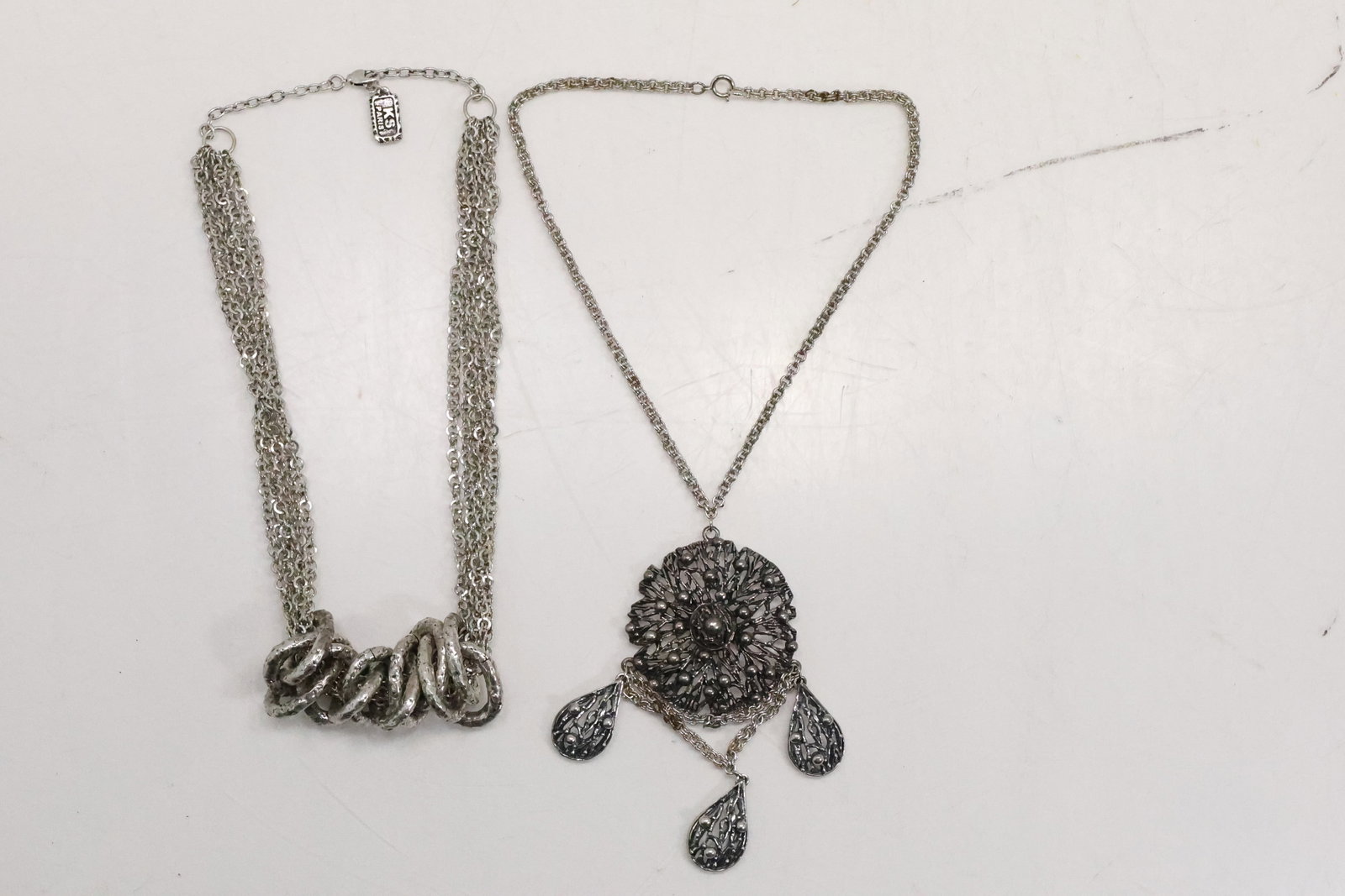 KS Parks Karin Sultan 6-Strand Silver Tone Chain Link Necklace with 12 Oval Beads 23 1/2 in. (1 of 20)