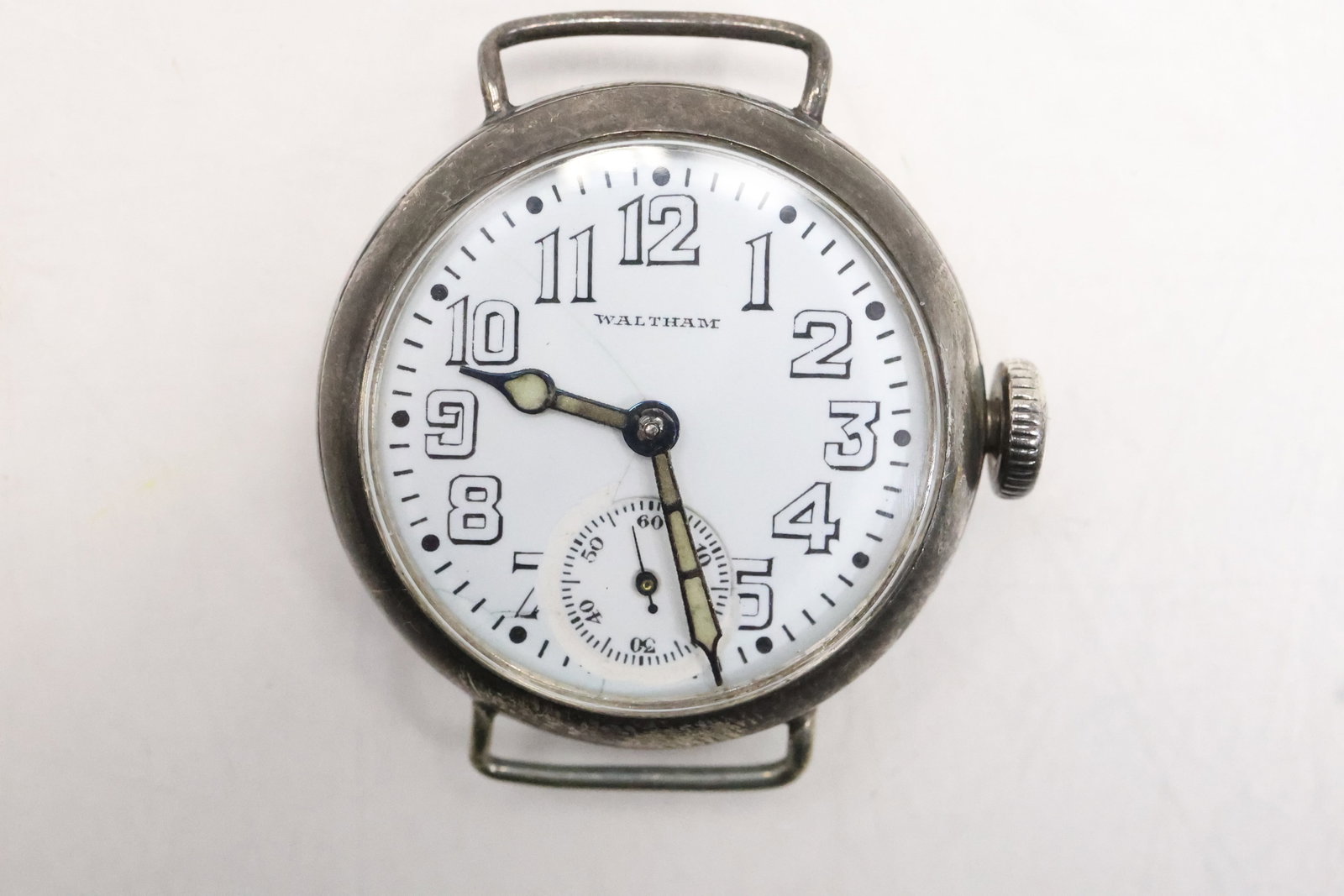 Rare WWI Waltham Sterling Silver Trench Watch [not running] 1 1/2 in. dia. (1 of 8)