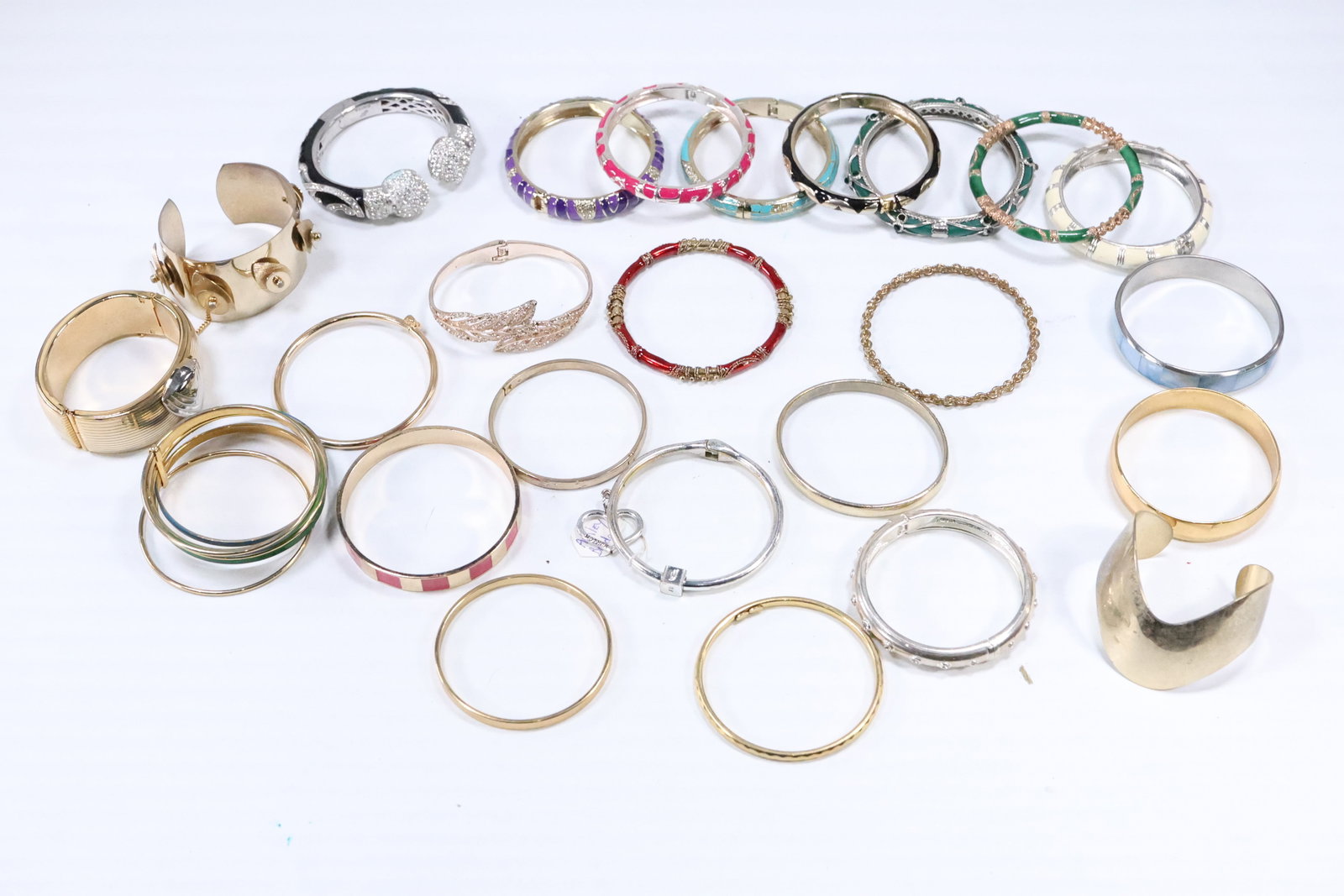 Estate Grouping Costume Fashion Jewelry 25 Assorted Bangle Bracelets: Graziano, Sequin, (1 of 19)
