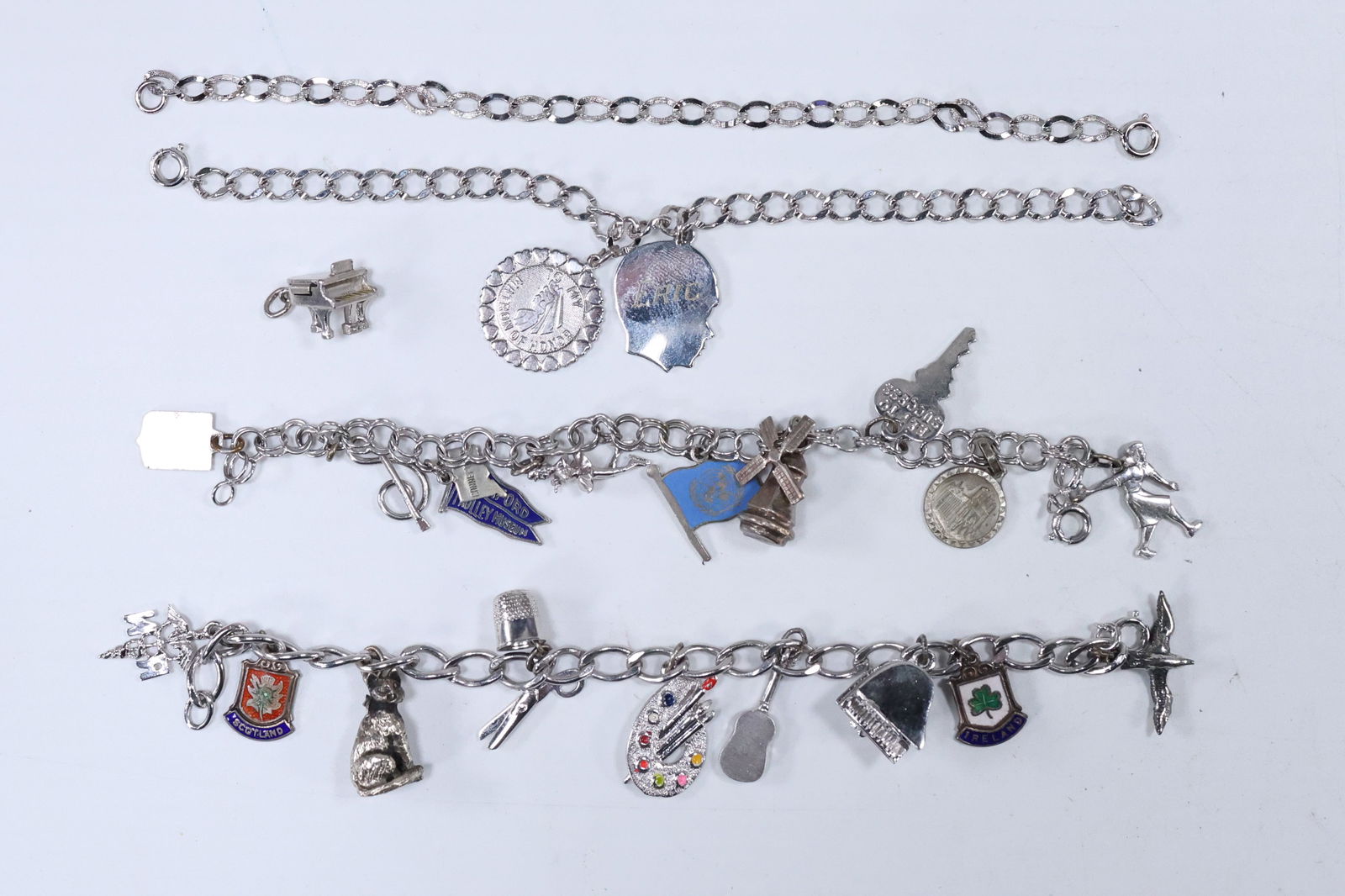 Sterling Silver Charm Bracelet w 2 Sterling Charms; Sterling Charm Bracelet  with 10 Charms Sterling (1 of 14)