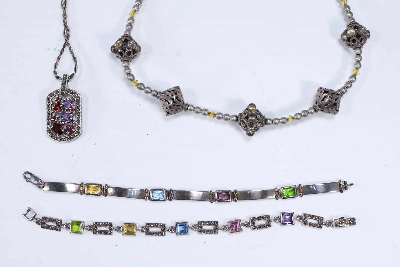 Sterling Necklace with Citrine Color Beads & Small Silver Beads 18 in. x 3/4 in. ; CMA .925 Pendant (1 of 20)