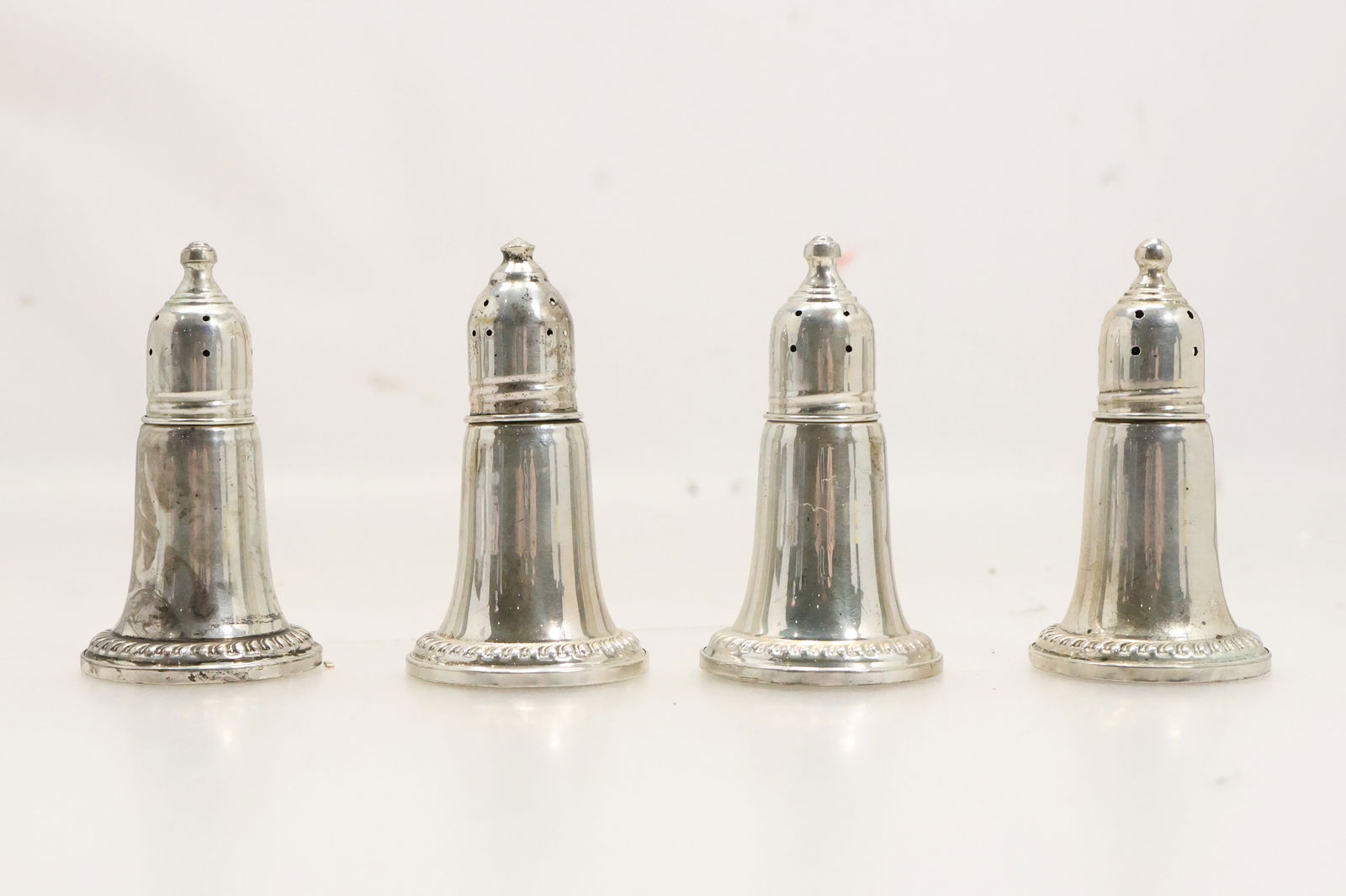Set of 4 Salt and Pepper Shakers Empire STERLING WEIGHTED 241 grams total weight, 3 1/4 in. x (1 of 12)