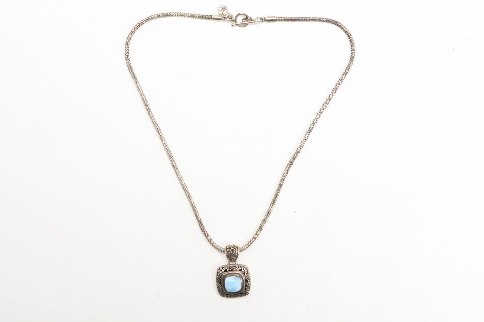 .925 Sterling Silver Larimar Pendant Necklace on a .925 Sterling 18 in. Wheat Chain (1 of 14)