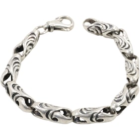 .925 Sterling Silver, 44.3 grams, Large Open Scroll Link Bracelet ; 9 in. x 1/4 in.