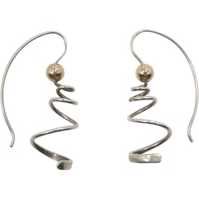 marked Ed Levin, Sterling Silver & 14K Gold Spiral Modernism Earrings ; 1 1/2 in. x 7/8 in.