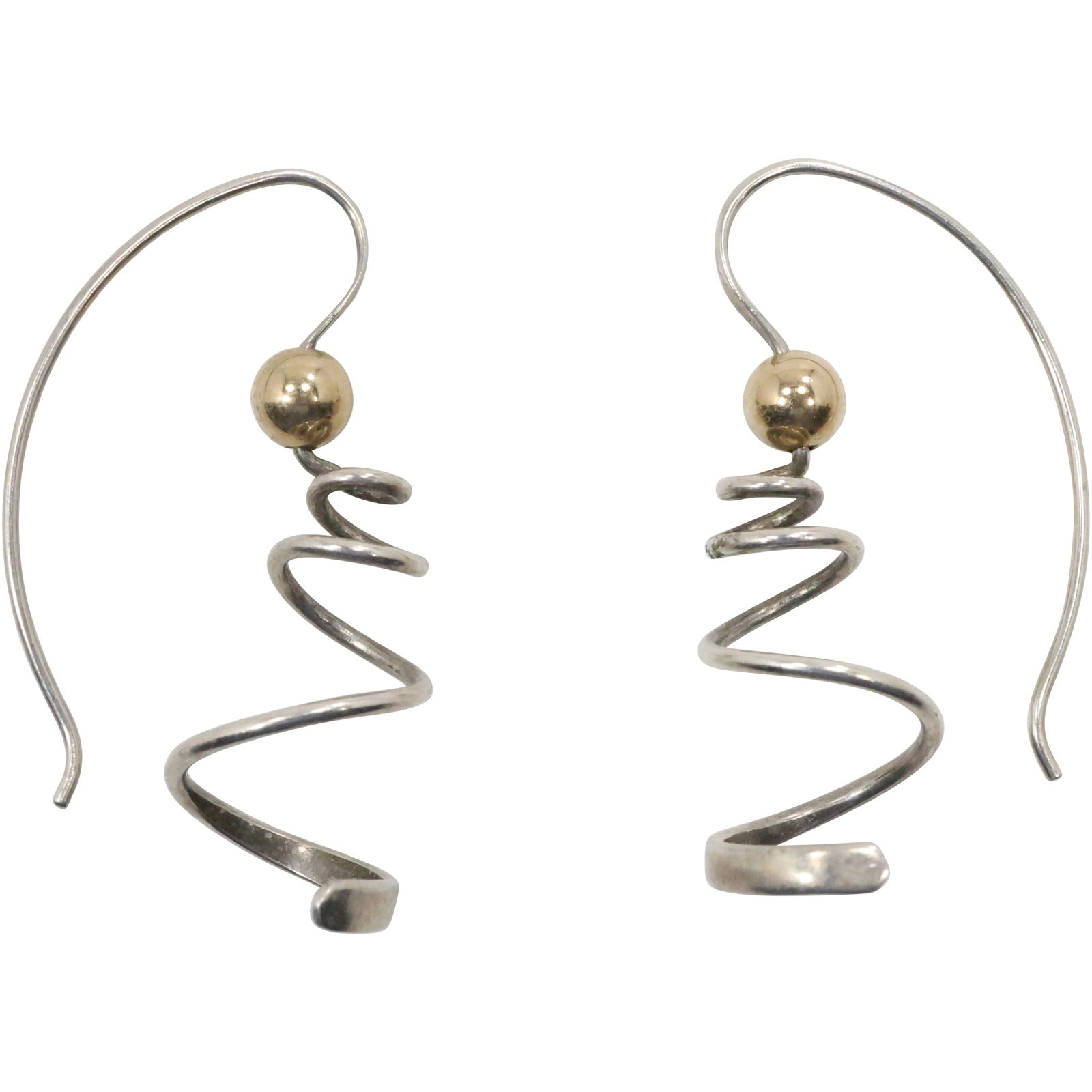 marked Ed Levin, Sterling Silver & 14K Gold Spiral Modernism Earrings ; 1 1/2 in. x 7/8 in. (1 of 10)