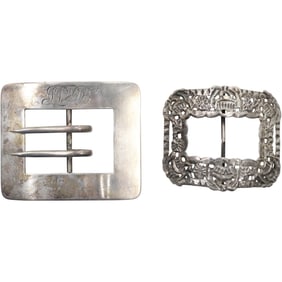 2 Sterling Silver 56 grams Victoria Buckles: Large Square Initial Buckle Double Toothed 2 7/8 in. x