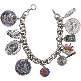 Sterling Silver, 50.3 grams, Charm Bracelet with 10 Sterling Silver Charms, 7 1/2 in. x 1/4 in.
