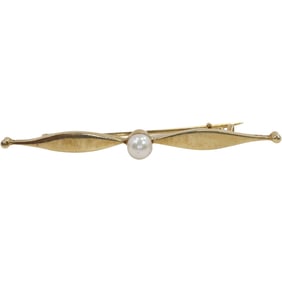 14K Gold Pin with Genuine Salt Water Pearl, 1 dwt, size 1 7/8 in. x 1/8 in.