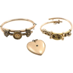 [3] 14K Plated Gold Filled Victorian Bangle Bracelet Center Medallion with 2 half sides 2 1/2 in. x