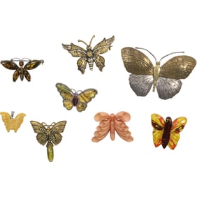 8 Assorted BUTTERFLY PINS: 2 Are Sterling Silver and 6 are Costume Fashion Jewelry