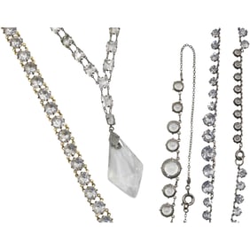 [4] Sterling Victorian Crystal Beads Necklace Graduating Crystals with Lg, Center Crystal 16 in.;