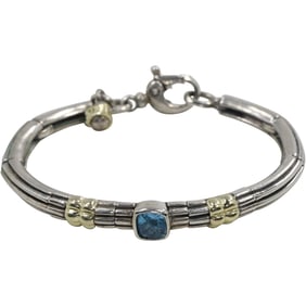 Wysor .925 Sterling and .750 18K Gold with Blue Topaz Necklace 2 3/4 in. x 2 1/2 in. x 3/8 in.