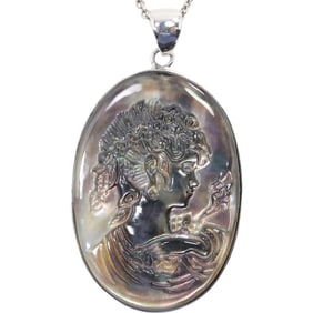 .925 Sterling Silver LUC CN Abalone Cameo with .925 Sterling 18 in. Italy MLD Chain