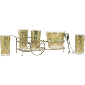 Signed Culver Starlyte 22k Bar Set with Ice Bucket and Carriage Carrier