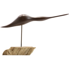 Handcrafted Modernist Wooden Bird Sculpture on Stand