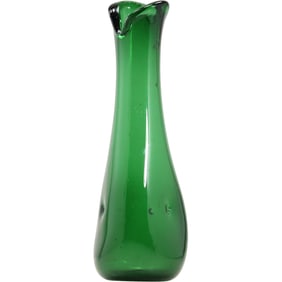 Tall Green Glass Mid-Century Modern Swung Vase with Dipples