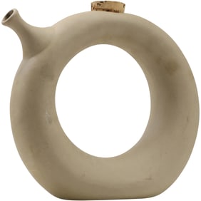 1970's Postmordern Signed Hartstone Wine Tote Donut Circular Pottery Decanter