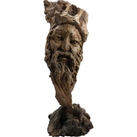 Handcarved Driftwood Bust Sculpture of Rip Van Winkle