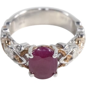 NH .925 Sterling Silver with Ruby Stone, Silver and Gold Tone Side Designs Ring Size 7