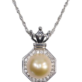 .925 Sterling Silver Freshwater Cultured Pearl and White Topaz Pendant Necklace on .925 20 in. Chain