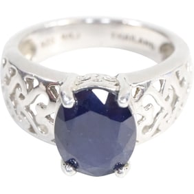 BBJ .925 Sterling Silver with Blue Sapphire Ring Size 6 , 3/4 in. x 3/8 in.