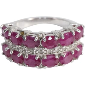 BBJ .925 Sterling Silver Rubies and Diamonds Channeling Band Ring Size 6 ,  3/4 in. x 3/8 in.