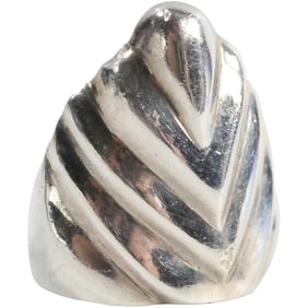 .925 Sterling Silver, 21.5 grams, Mexico T Modernist Brutalist Ring Size 7 , 1 in. dia.