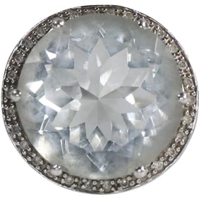.925 Sterling Silver FD with Large White Spinel Surrounded by Diamonds Ring Size 6.5, 3/4 in. dia.
