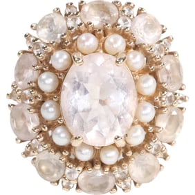 Stunning .925 Sterling Silver White Amethyst with Freshwater Cultured Pearls Ring Size 5.5