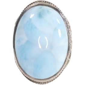 PTI .925 Sterling Silver with Large Larimar Stone Ring Size 6, 7/8 in. x 1 1/8 in.