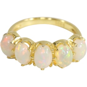 .925 Sterling Silver with 5 Yellow Opals Ring Size 6 , 3/4 in. x 1/4 in.