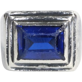 .925 Sterling Silver Blue Sapphire Men's Modernist Brutalist Ring Size 8.5,  3/4 in. 5.8 in.