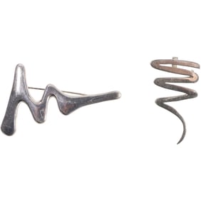 [2] Mexico .925 Sterling Silver ZIG-ZAG Pin 2 in. x 1 1/8 in. & .925 RLM Studio Sterling Silver ZIG