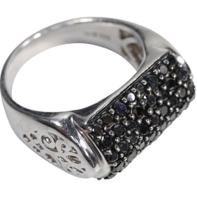 LL IN .925 Sterling Silver with Black Diamonds Cluster Ring Size 6.5 , 3/4 in. x 1/2 in.