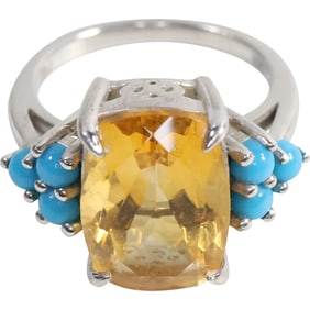 BBJ .925 Sterling Silver Citrine with Turquoise Ring Size 7 , 7/8 in. x 1/2 in.
