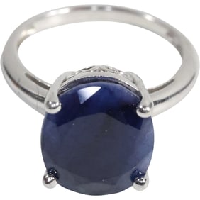 BBJ .925 Sterling Silver with Blue Sapphire Ring Size 6.5 , 3/4 in. x 1/2 in.