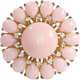 GSI .925 Sterling Silver Angel Pink Coral Sunflower with White Spinels Ring Size 6.25 , 1 1/4 in. d.