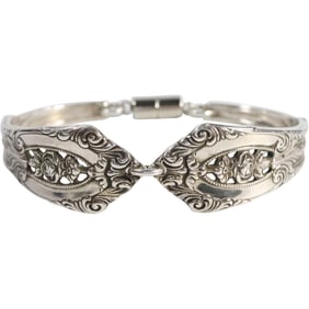 Sterling Silver, 29.4 grams, Hand Carved / Tooled Bangle Bracelet with Magnetic Closure