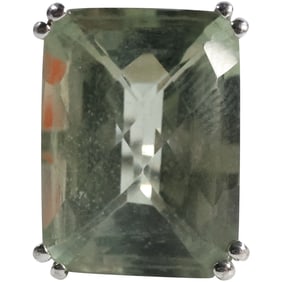 .925 Sterling Silver Beautiful Faceted Peridot Rectangular Ring Size 6.25,  5/8 in. x 3/4 in.