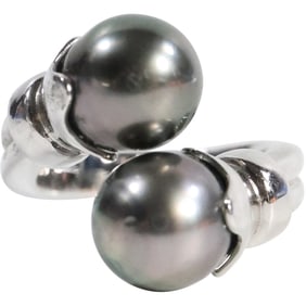 "FY" .925 Sterling Silver Tahitian Pearls Cross Over Ring Size 8 [sizeable],  1 in. x 3/4 in.