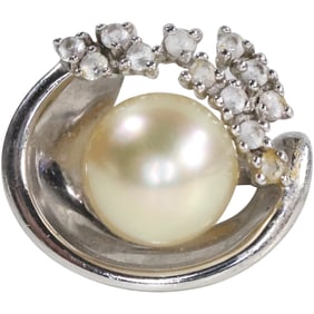 Sterling Silver Yellow South Sea Pearl with White Topaz Ring Size 6 , 1in. x 3/4 in.