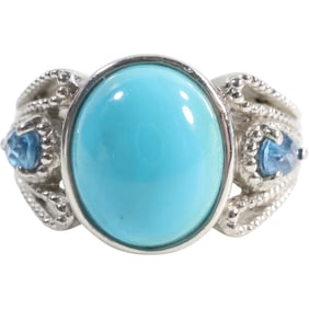 .925 Sterling Silver with Turquoise Color Stone and Blue Spinel Ring Size 6 , 3/4 in. x 1/2 in.