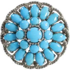 .925 Sterling Silver with Sleeping Beauty Turquoise Ring Size 6 , 1 in. dia.